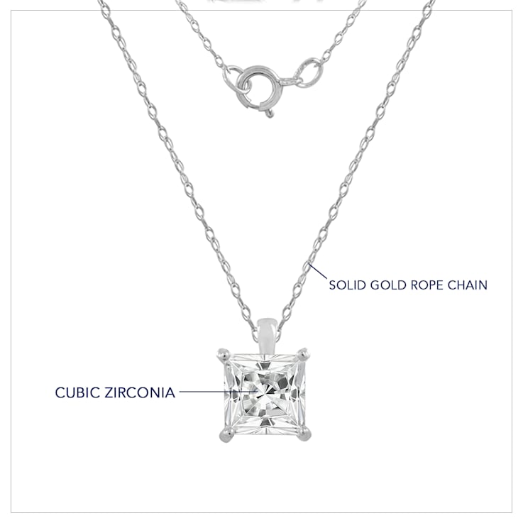 LUXGEM 14K White Gold Princess Cut Pendant Necklace | 1