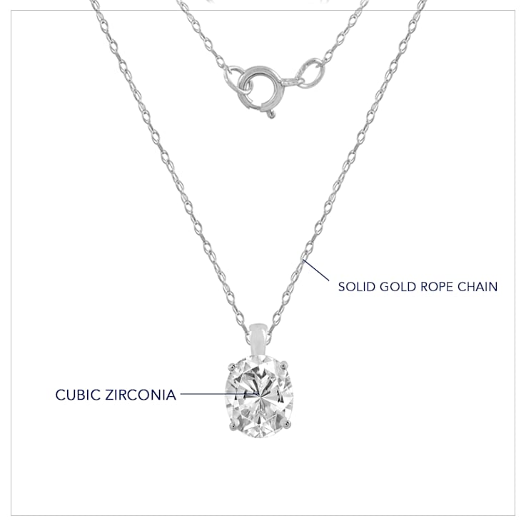 LUXGEM 10K White Gold Oval Cut Pendant Necklace | 0.5 Carat Cubic Zirconia