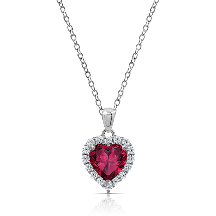 J'ADMIRE Garnet Simulant Platinum Over Sterling Silver Heart Pendant
with Chain