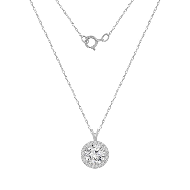 LUXGEM 10K White Gold Round Halo Pendant Necklace | 2 Carat Cubic Zirconia