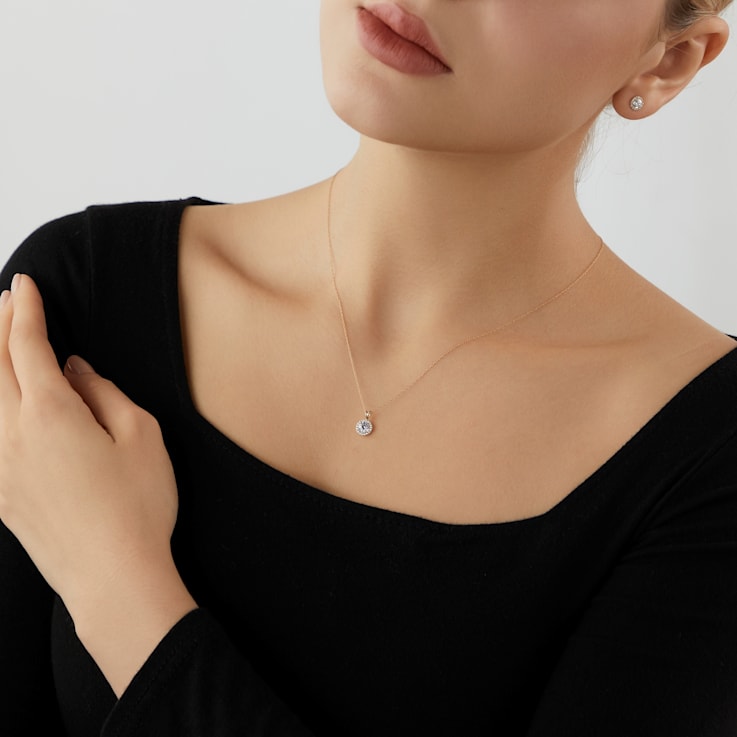 LUXGEM 14K Yellow Gold Round Halo Pendant Necklace | 0.5 Carat Cubic Zirconia