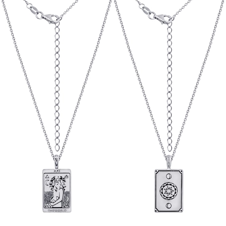 J'ADMIRE Platinum 950 Over Sterling Silver Tarot Card The World Pendant Necklace