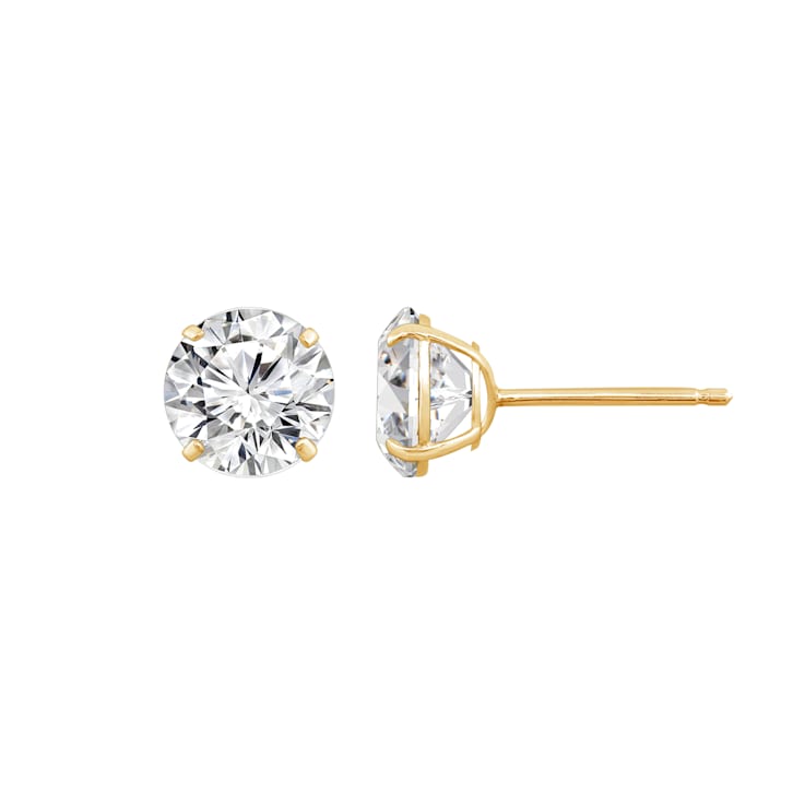 LUXGEM 14K Yellow Gold Round Cut Solitaire Studs | 4 carat Cubic Zirconia