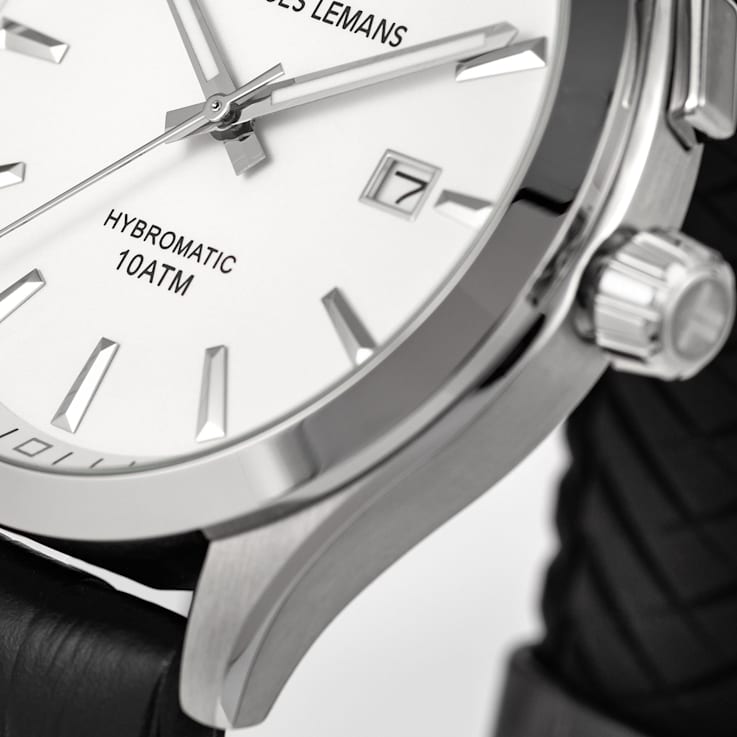 JACQUES LEMANS Hybromatic Men's Watch with Silicone/Leather Strap and
Solid Stainless Steel 1-2130