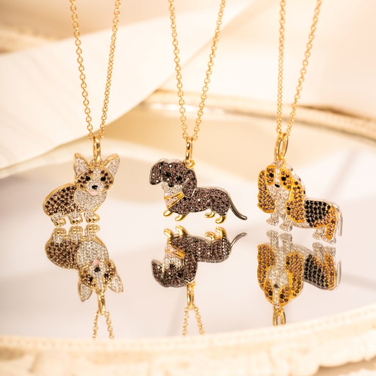 J'ADMIRE 14K Yellow Gold Plated Sterling Silver Dachshund Puppy Pendant Necklace