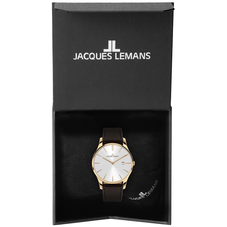 JACQUES LEMANS Classic Women's Watch with Leather Strap, Solid Stainless
Steel IP Gold, 1-2122