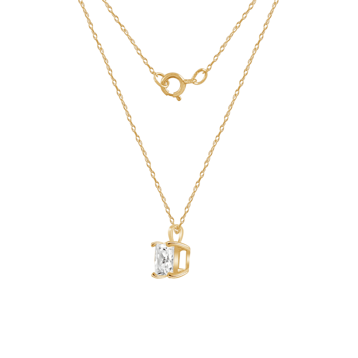 LUXGEM 10K Yellow Gold Princess Cut Pendant Necklace | 1 Carat Cubic Zirconia