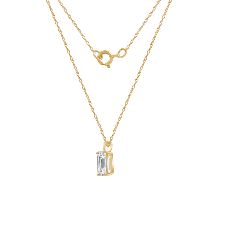 LUXGEM 10K Yellow Gold Emerald Cut Pendant Necklace | 0.5 Carat Cubic Zirconia