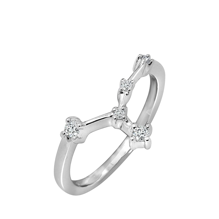 J'ADMIRE Cancer Constellation Rhodium Over Sterling Silver Ring