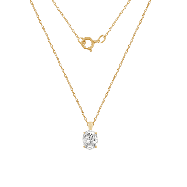 LUXGEM 10K Yellow Gold Oval Cut Pendant Necklace | 1 Carat Cubic Zirconia