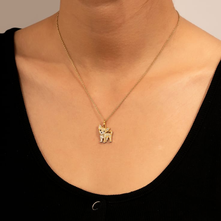 J'ADMIRE 14K Yellow Gold Plated Sterling Silver Chihuahua Puppy Pendant Necklace