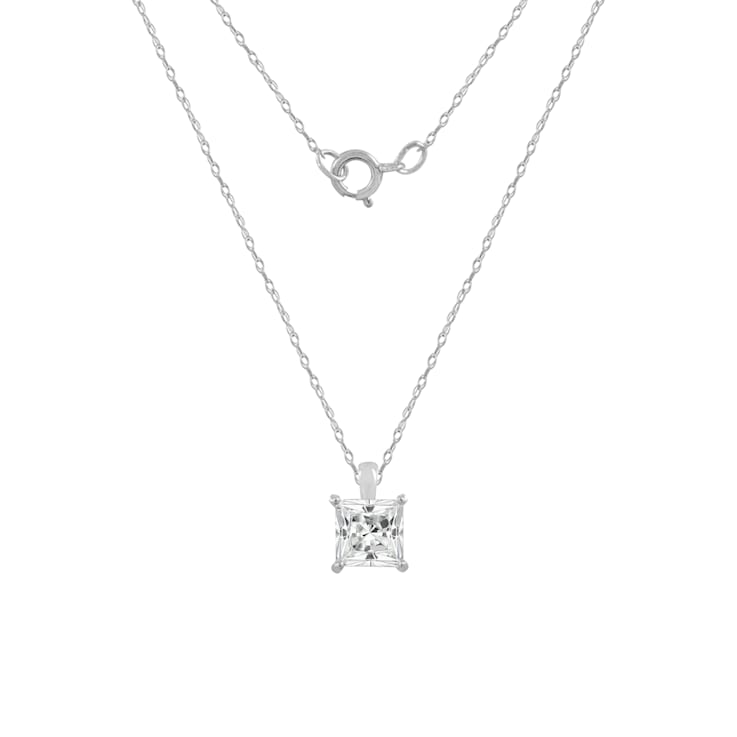 LUXGEM 14K White Gold Princess Cut Pendant Necklace | 1
