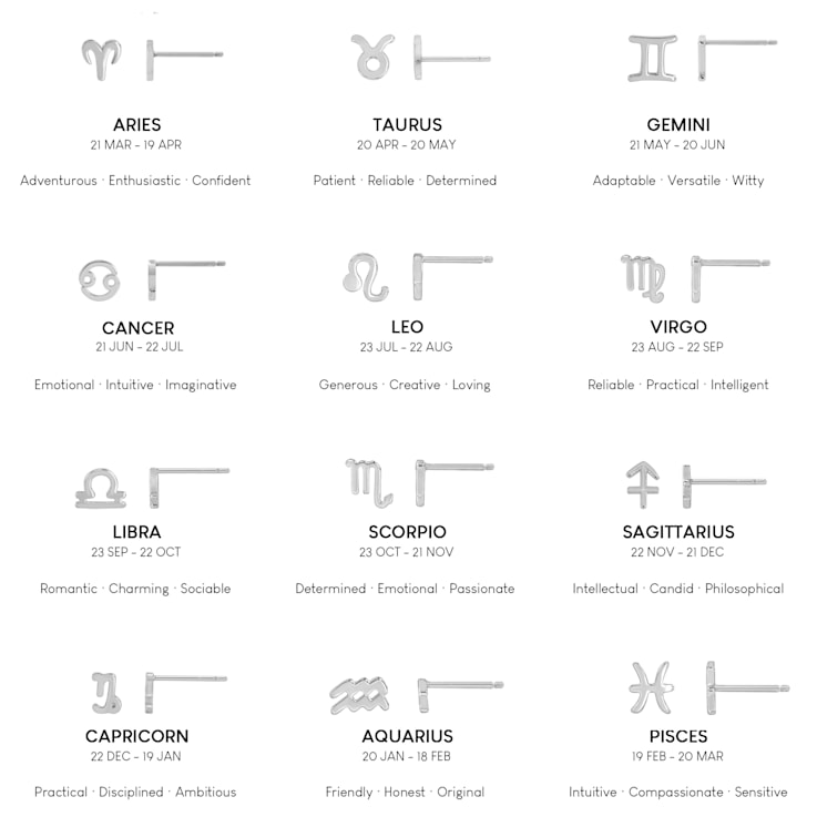 J'ADMIRE Platinum 950 Over Sterling Silver Dainty Zodiac Aquarius Stud Earrings