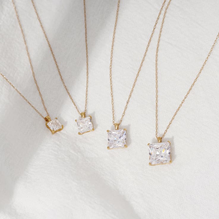 【 開梱 設置?無料 】 LUXGEM 14K Yellow Gold Princess Cut Pendant Necklace | 0.5 腕時計
