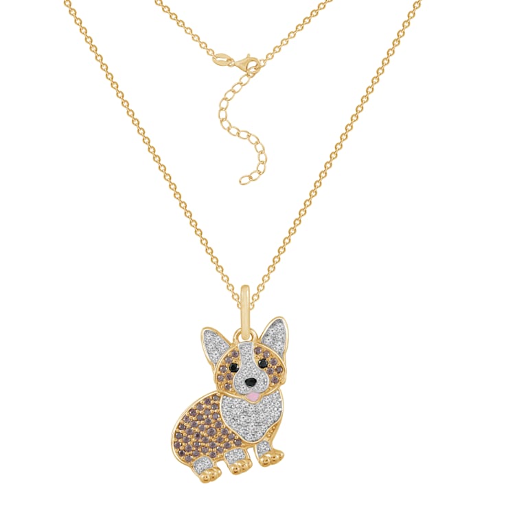 J'ADMIRE 14K Yellow Gold Plated Sterling Silver Corgi Puppy Pendant Necklace