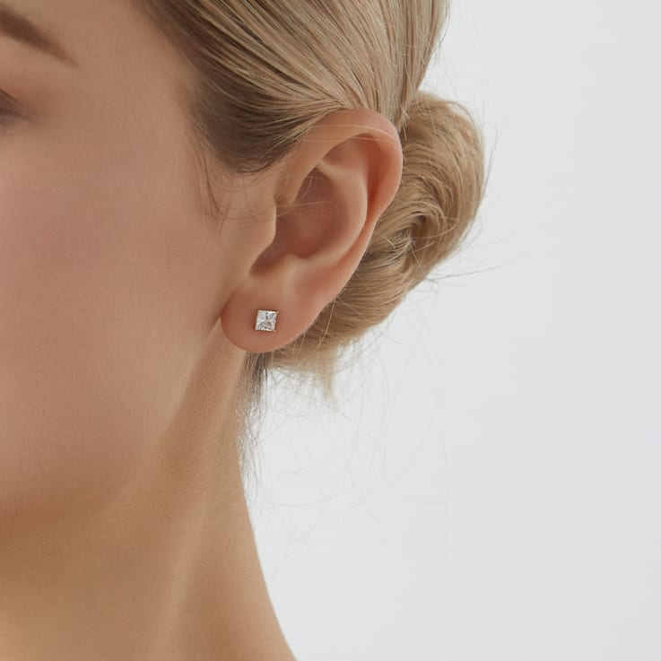 LUXGEM 10K Yellow Gold Princess Cut Solitaire Studs | 2 carat Cubic Zirconia