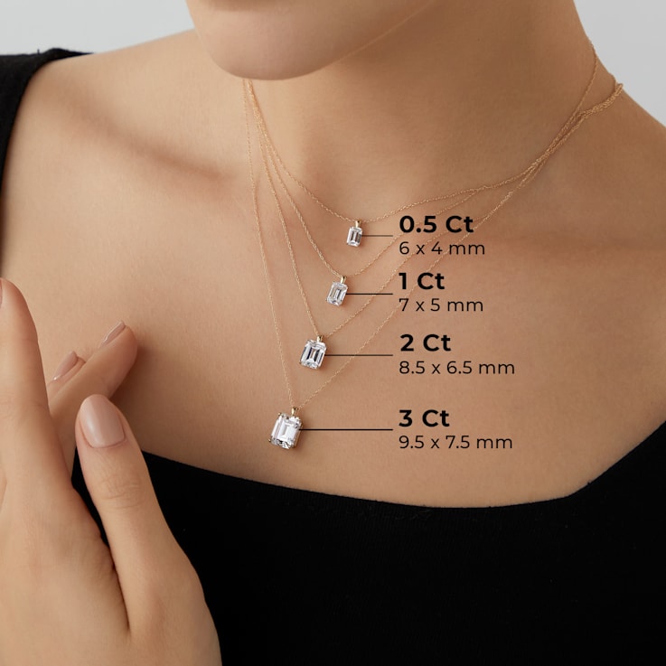 LUXGEM 10K Yellow Gold Emerald Cut Pendant Necklace | 0.5 Carat Cubic Zirconia