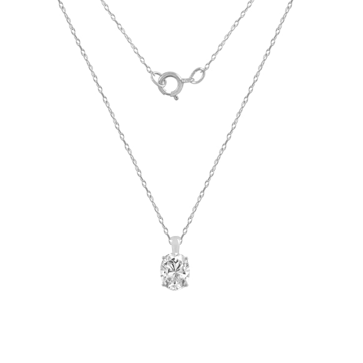 LUXGEM 14K White Gold Oval Cut Pendant Necklace | 1 Carat Cubic Zirconia