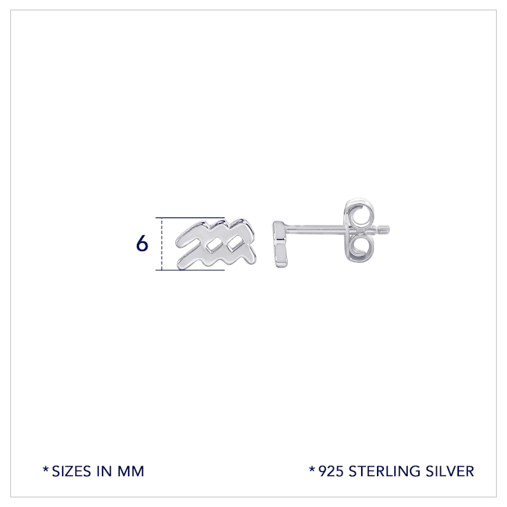 J'ADMIRE Platinum 950 Over Sterling Silver Dainty Zodiac Aquarius Stud Earrings