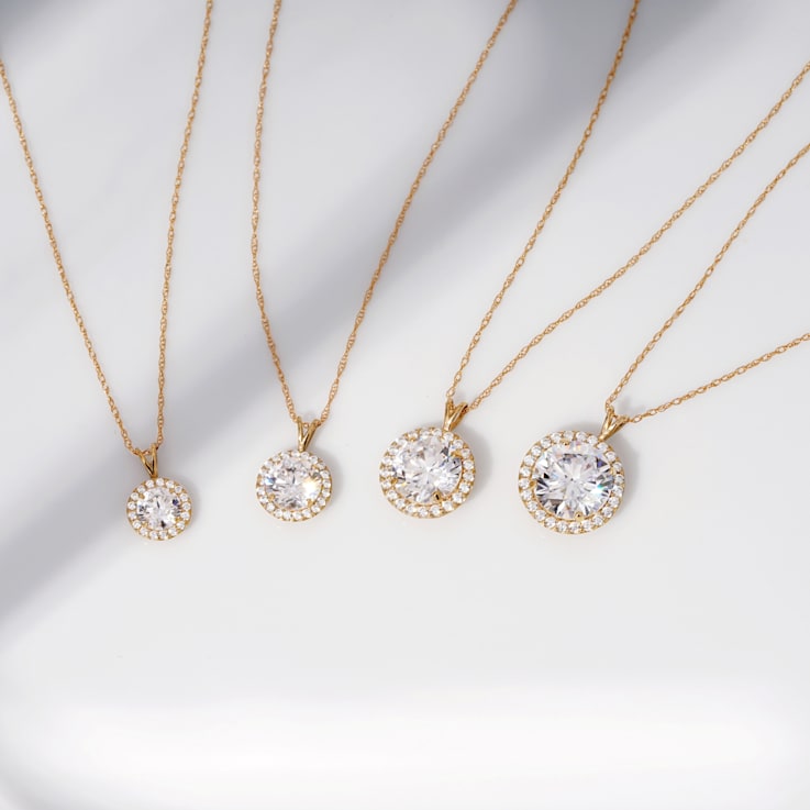LUXGEM 14K Yellow Gold Round Halo Pendant Necklace | 1 Carat Cubic Zirconia