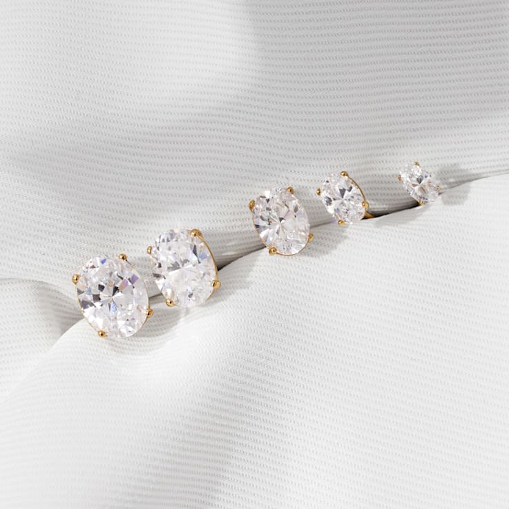 LUXGEM 10K Yellow Gold Oval Cut Solitaire Studs | 3 carat Cubic Zirconia