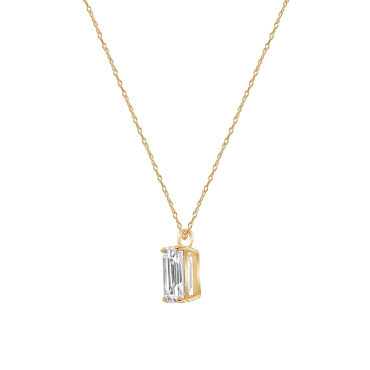LUXGEM 10K Yellow Gold Emerald Cut Pendant Necklace | 2 Carat Cubic Zirconia