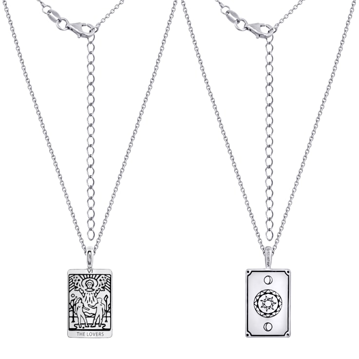J'ADMIRE Platinum 950 Over Sterling Silver Tarot Card The Lovers Pendant Necklace