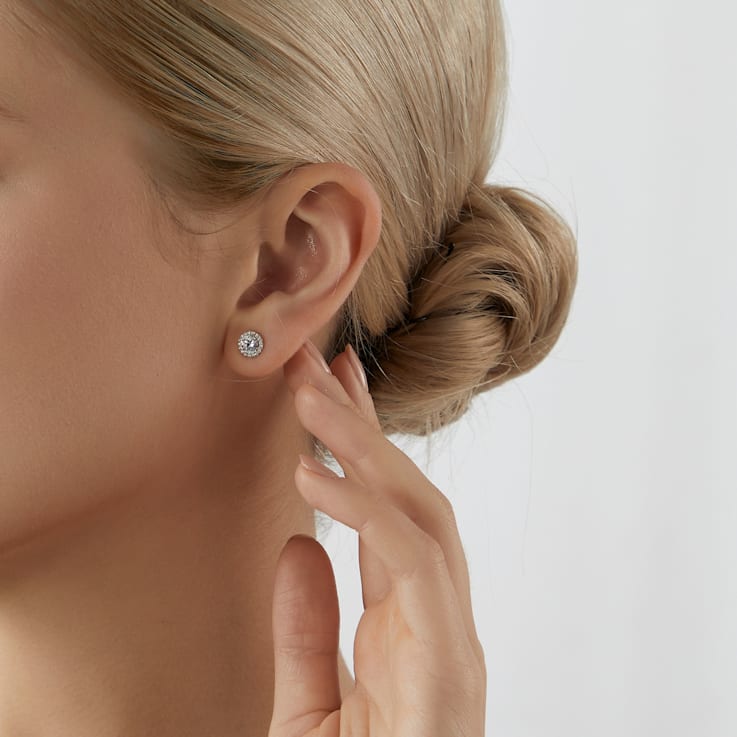 LUXGEM 10K Yellow Gold Round Halo Studs | 1 Carat Cubic Zirconia