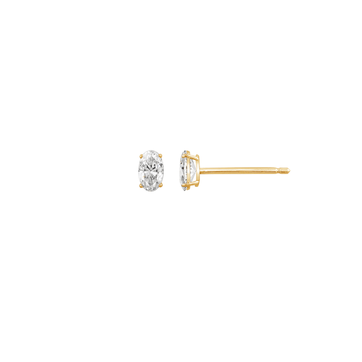 LUXGEM 14K Yellow Gold Oval Cut Solitaire Studs | 1/2 carat Cubic Zirconia