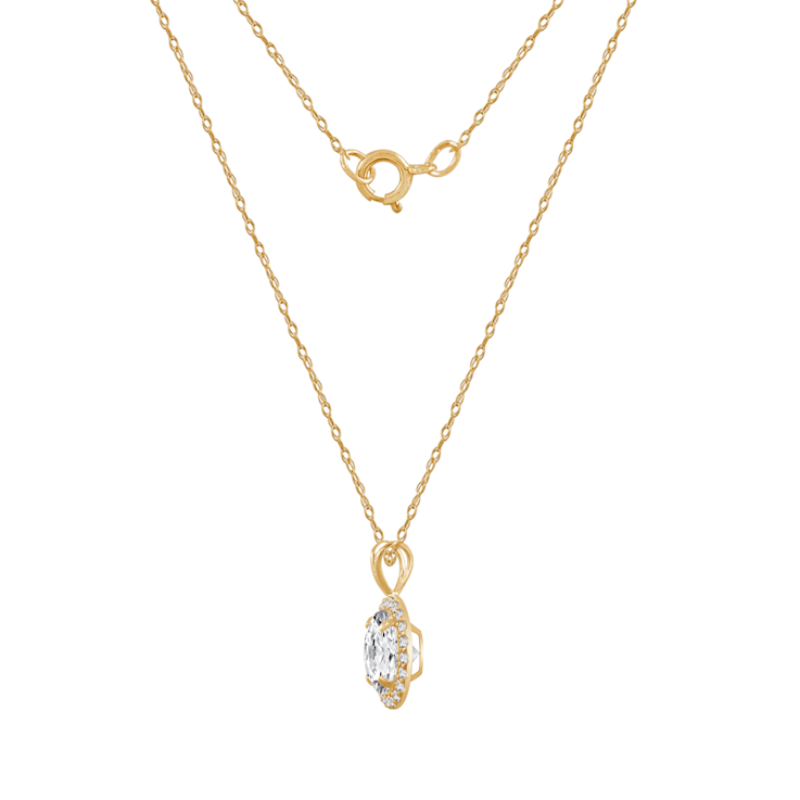 LUXGEM 14K Yellow Gold Round Halo Pendant Necklace | 2 Carat Cubic Zirconia