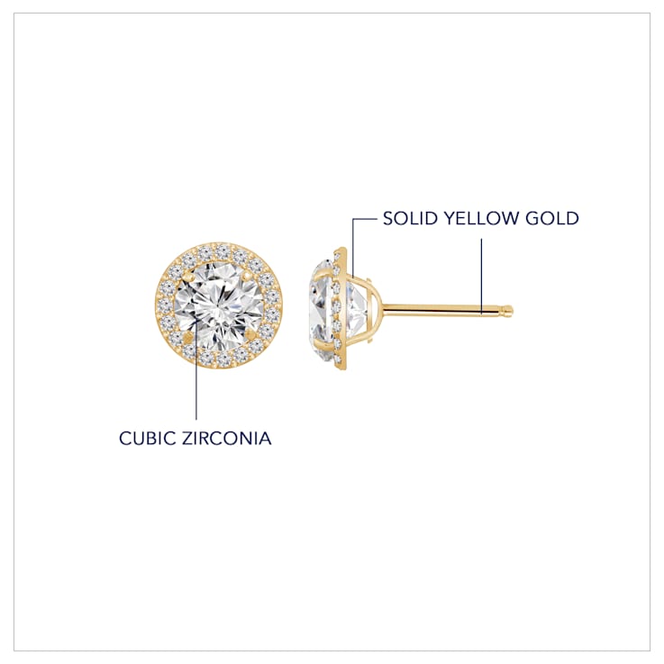 LUXGEM 10K Yellow Gold Round Halo Studs | 1 Carat Cubic Zirconia