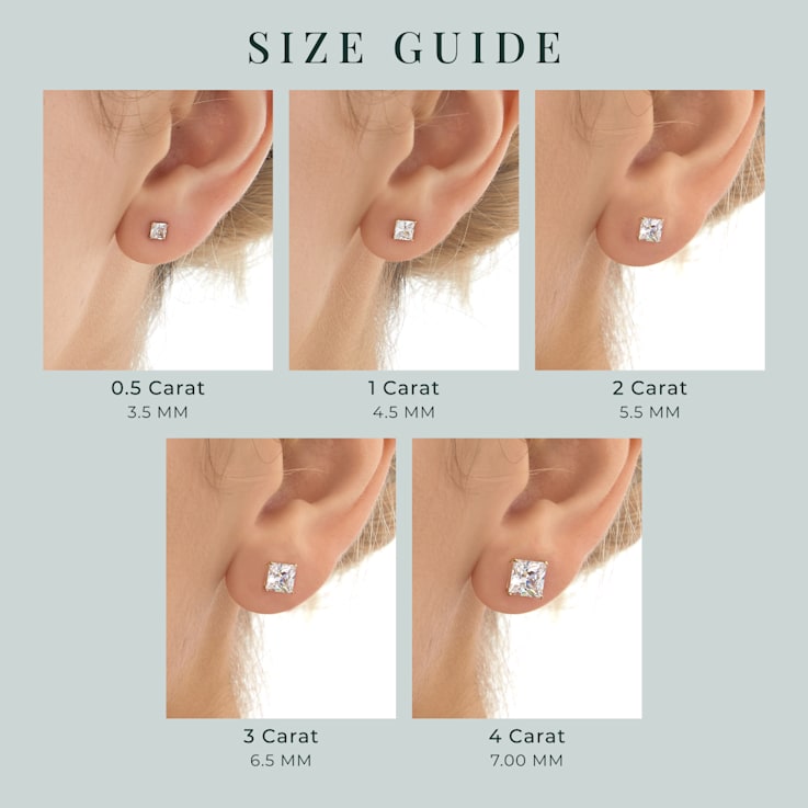 LUXGEM 10K White Gold Princess Cut Solitaire Studs | 2 carat Cubic Zirconia