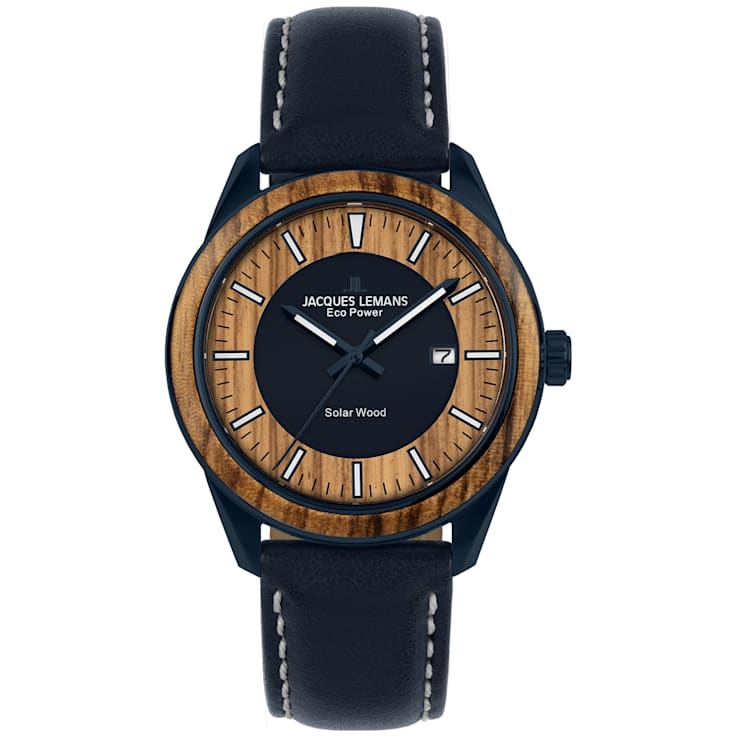 JACQUES LEMANS Eco Power Men's Watch w/ Vegan Leather Wristband and
Stainless Strap Blue 1-2116