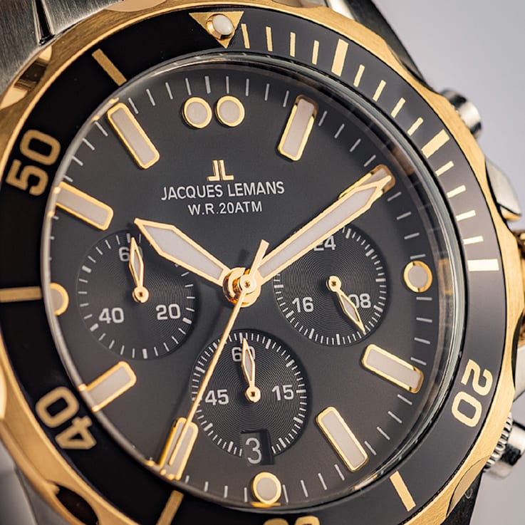 JACQUES LEMANS Men's Sport Watch with Stainless Steel Strap, Gold
Bicolor, Chronograph, 1-2091