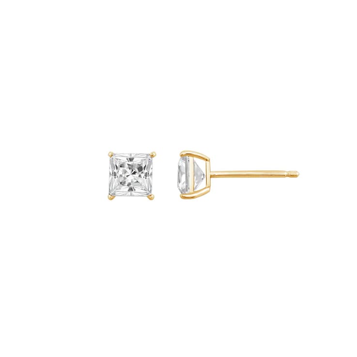 LUXGEM 10K Yellow Gold Princess Cut Solitaire Studs | 1 carat Cubic Zirconia