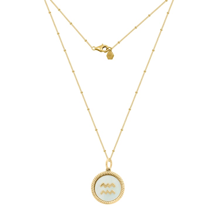 J ADMIRE Mother of Pearl 14K Yellow Gold Over Sterling Silver Aquarius Zodiac Necklace