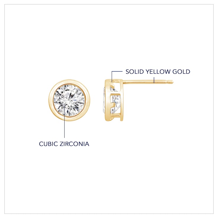 LUXGEM 14K Yellow Gold Bezel Round Cut Studs | 0.5 Carat Cubic Zirconia