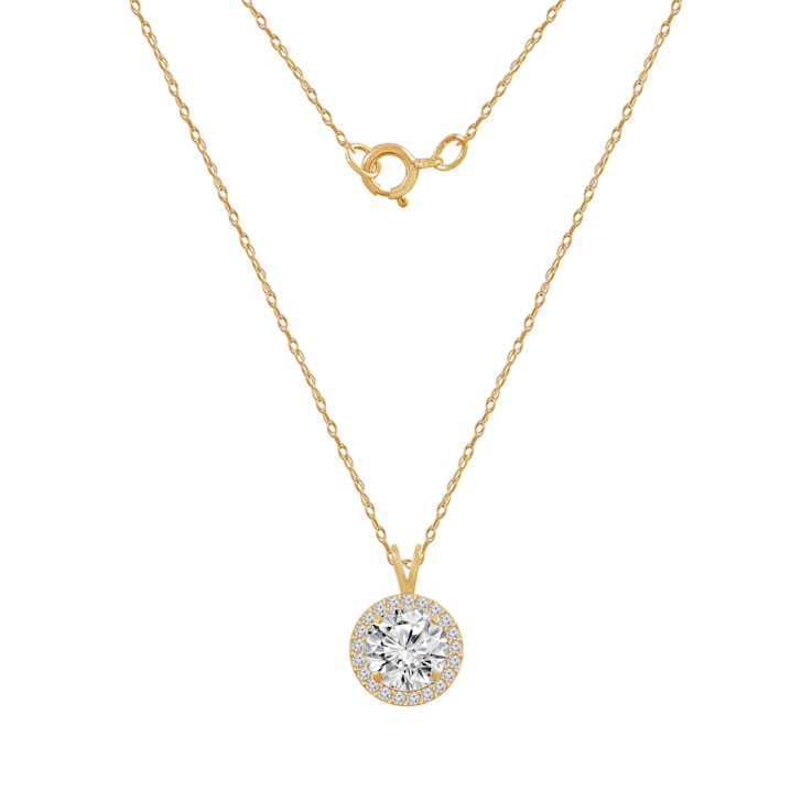 LUXGEM 14K Yellow Gold Round Halo Pendant Necklace | 1 Carat Cubic Zirconia