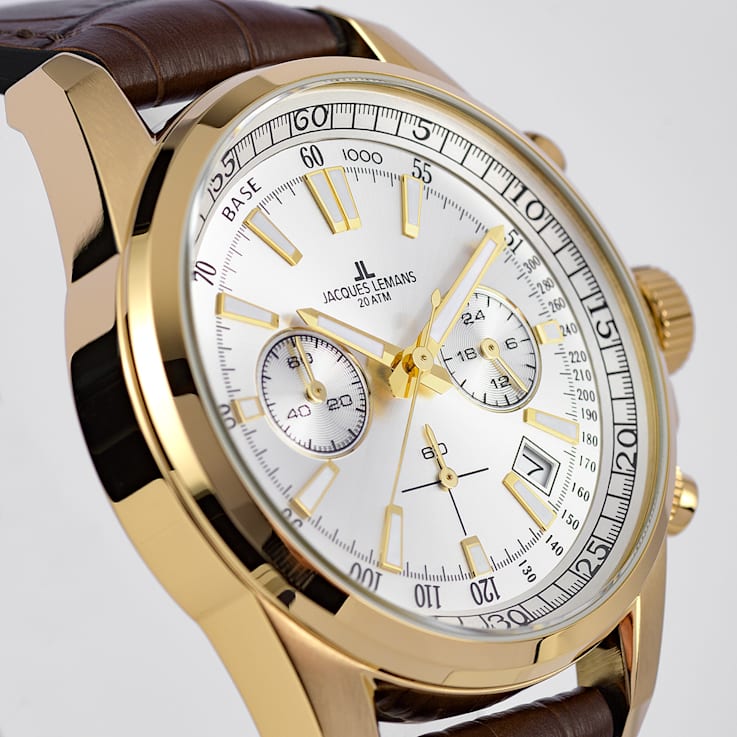 JACQUES LEMANS Men's Sport Watch Silicone/Leather, Stainless
