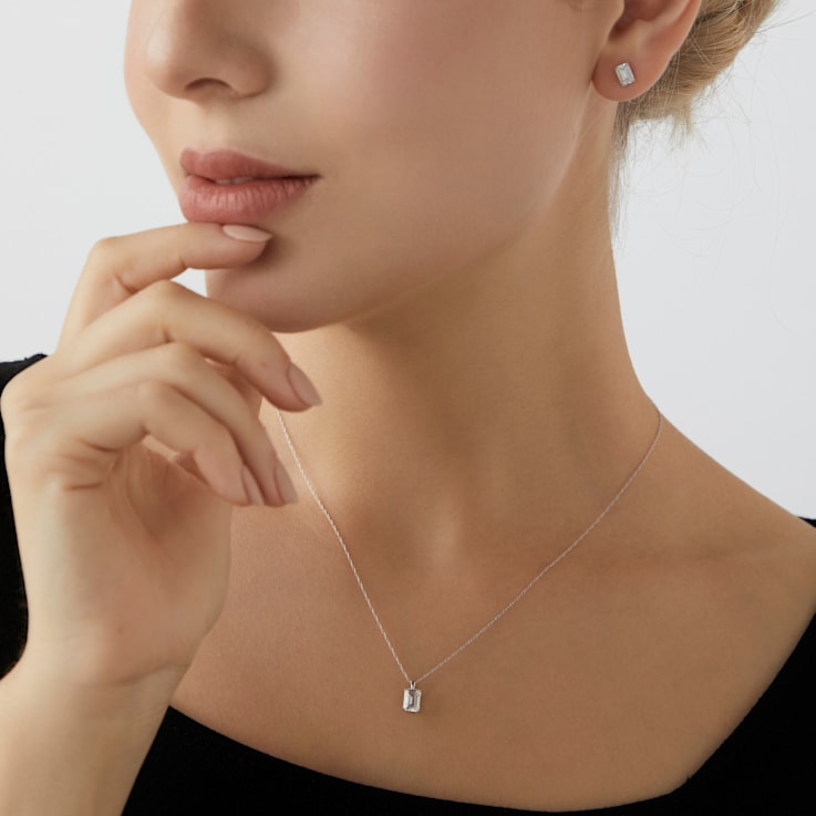 LUXGEM 14K White Gold Emerald Cut Pendant Necklace | 1 Carat Cubic