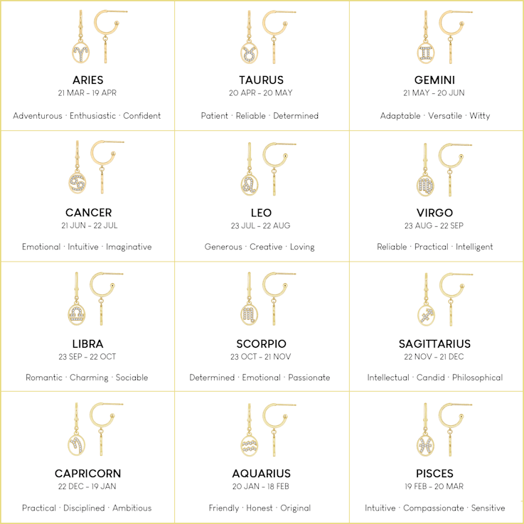 J'ADMIRE Sterling Silver Zodiac Drop Earrings