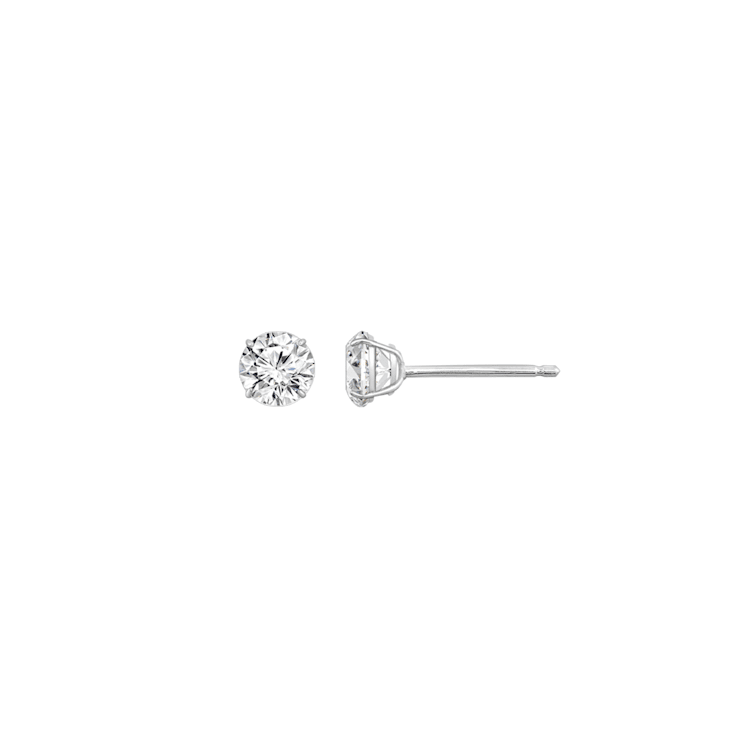 LUXGEM 14K White Gold Round Cut Solitaire Studs | 1 carat Cubic Zirconia