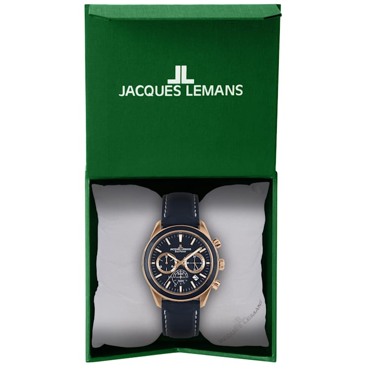JACQUES LEMANS Eco Power Men's Watch w/Vegan Leather Band and Stainless
Strap Chronograph 1-2115