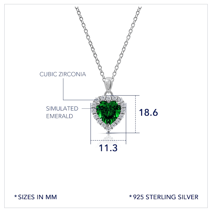 J'ADMIRE Emerald Simulant Platinum Over Sterling Silver Heart Pendant
with Chain