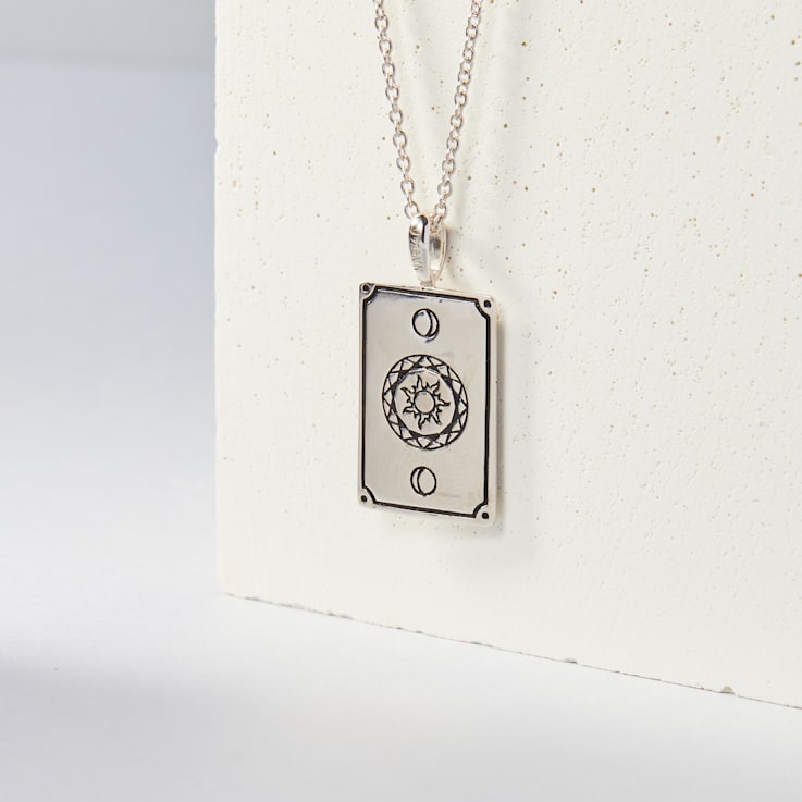 J'ADMIRE Platinum 950 Over Sterling Silver Tarot Card The Sun Pendant Necklace