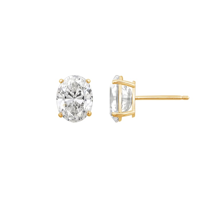 LUXGEM 10K Yellow Gold Oval Cut Solitaire Studs | 4 carat Cubic Zirconia