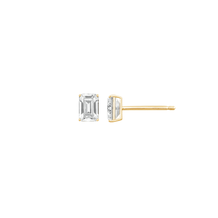 LUXGEM 10K Yellow Gold Emerald Cut Solitaire Studs | 1 carat Cubic Zirconia