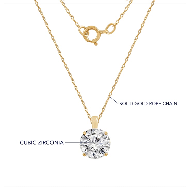 LUXGEM 14K Yellow Gold Round Cut Pendant Necklace | 2 Carat