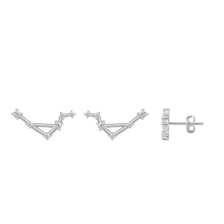 J'ADMIRE Rhodium Over Sterling Silver Dainty Zodiac Libra Stud Earrings