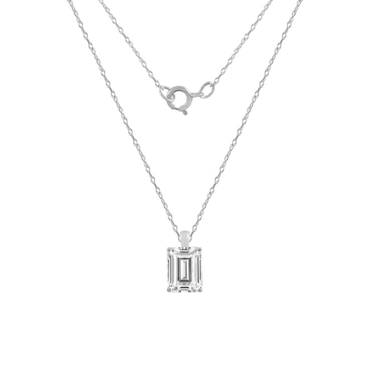 LUXGEM 10K White Gold Emerald Cut Pendant Necklace | 1 Carat Cubic Zirconia